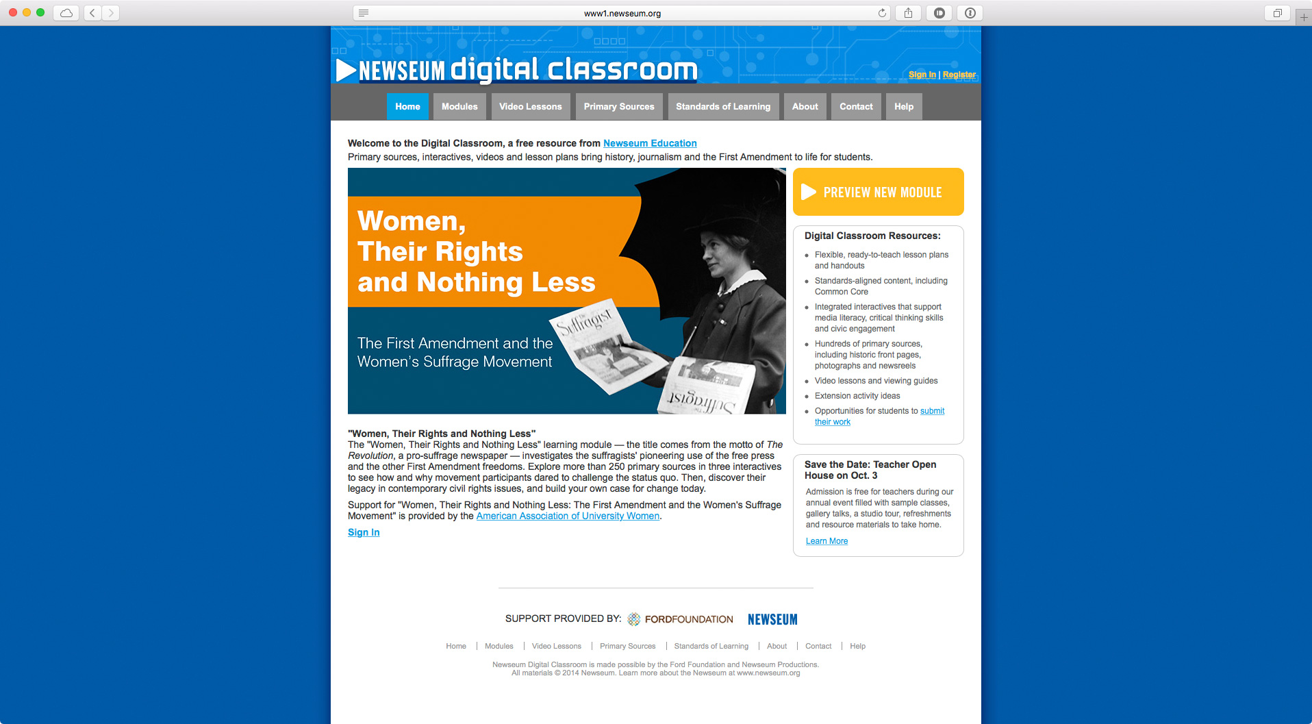 A screenshot of the Digital Classroom prior to the redesign.